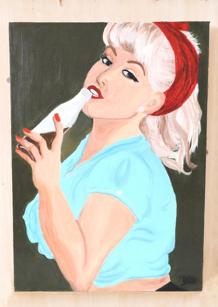 Acryl schilderij 60ties, op canvasdoek, 70 cm x 50 cm, Huis en Inrichting, Woonaccessoires | Schilderijen, Tekeningen en Foto's