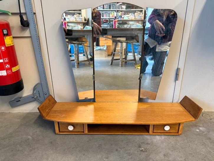 Vintage kaptafel met spiegel, Huis en Inrichting, Tafels | Kaptafels, Gebruikt, Minder dan 100 cm, Minder dan 50 cm, Hout, Ophalen of Verzenden
