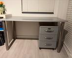 Grijs bureau metalen poten met bijpassende ladenkastje, Ophalen, Zo goed als nieuw