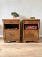 Antieke nachtkastjes art deco vintage marmer hout, Huis en Inrichting, Slaapkamer | Nachtkastjes, Ophalen, Gebruikt, Hout