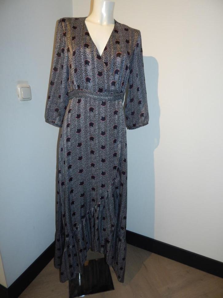 BA&SH maxi dress wikkel wrap model printje glinster draad2/M, Kleding | Dames, Jurken, Zo goed als nieuw, Maat 38/40 (M), Zwart
