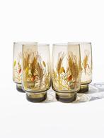 4x glazen rookglas 'graan' motief Frans vintage, Verzenden, Zo goed als nieuw, Waterglas