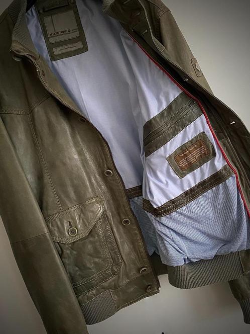 Milestone Urban Groen/Grijs Leren Heren Jacket Maat 52, Kleding | Heren, Jassen | Zomer, Gedragen, Maat 52/54 (L), Groen, Ophalen of Verzenden