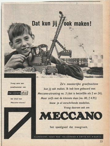 retro reclame 1958 Meccano speelgoed graafmachine beschikbaar voor biedingen