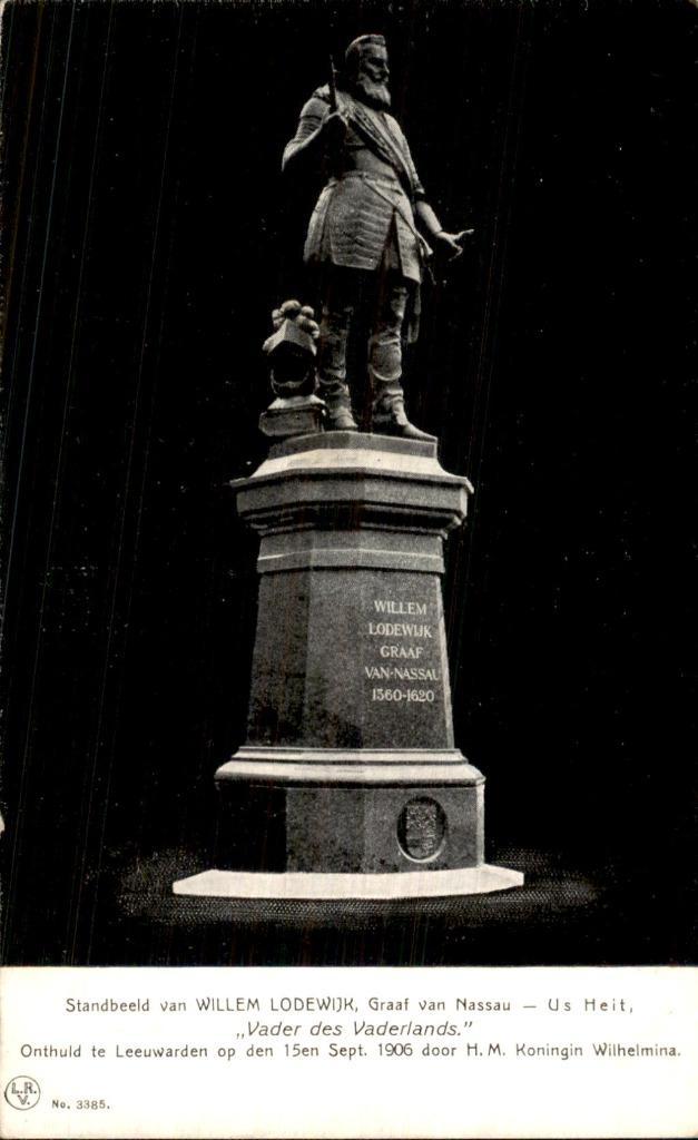 Standbeeld van Willem Lodewijk, Verzamelen, Ansichtkaarten | Nederland, Gelopen, Friesland, Voor 1920, Ophalen of Verzenden