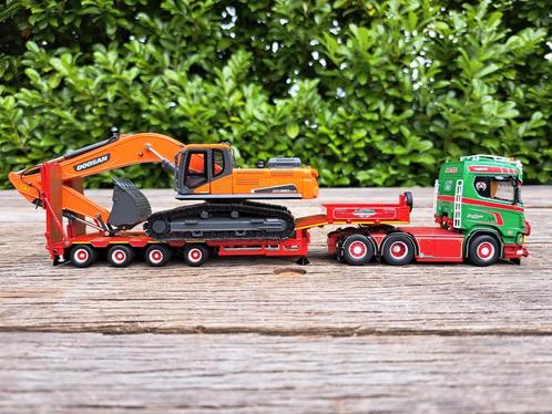 Tekno Scania Jan Mues met Doosan Rupsgraafmachine, Hobby en Vrije tijd, Modelauto's | 1:50, Nieuw, Bus of Vrachtwagen, Tekno, Ophalen of Verzenden