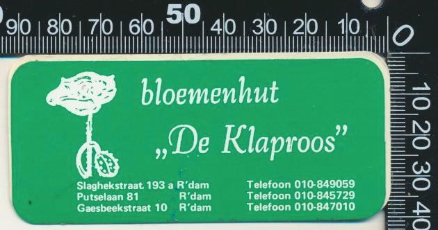 Sticker: Bloemenhut De Klaproos - Rotterdam, Verzamelen, Stickers, Zo goed als nieuw, Bedrijf of Vereniging, Ophalen of Verzenden