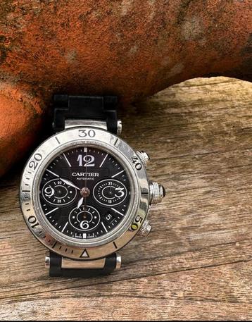 Cartier Black Stainless Steel Rubber Pasha Seatimer beschikbaar voor biedingen