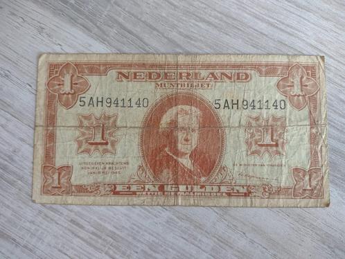 Lastigste variant biljet 1 gulden 1945, 5AH-serie, PL6c2, Postzegels en Munten, Bankbiljetten | Nederland, Ophalen of Verzenden
