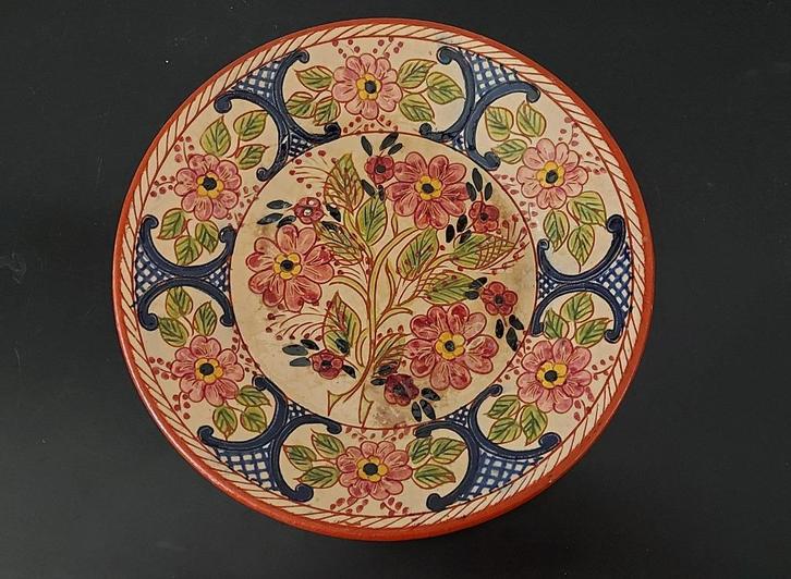 Vintage antiek bord wandbord sierbord aardewerk bloemen, Antiek en Kunst, Antiek | Wandborden en Tegels, Ophalen of Verzenden