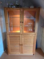 Mooie Lundia kast met vitrine en dichte deuren, Huis en Inrichting, 200 cm of meer, Ophalen of Verzenden, Grenenhout, 25 tot 50 cm