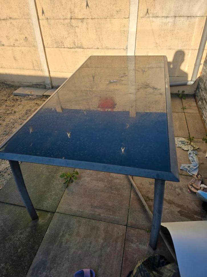 Tuintafel met glazen blad, Tuin en Terras, Tuintafels, Gebruikt, Rechthoekig, Ophalen of Verzenden