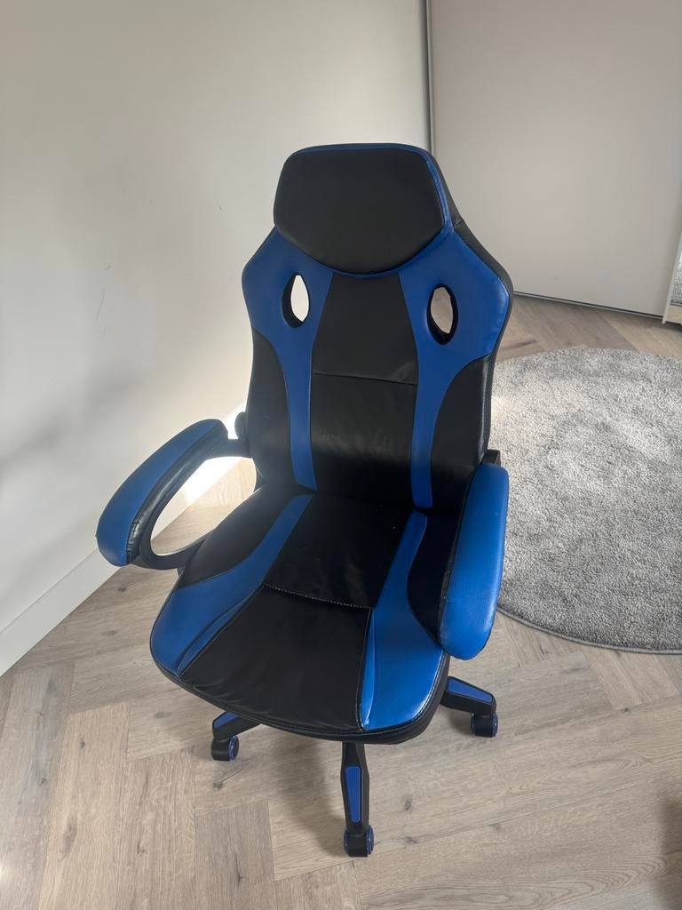 Blauwe Gaming Bureaustoel met Wieltjes en Armleuningen, Gebruikt, Blauw, Ophalen of Verzenden, Gaming bureaustoel