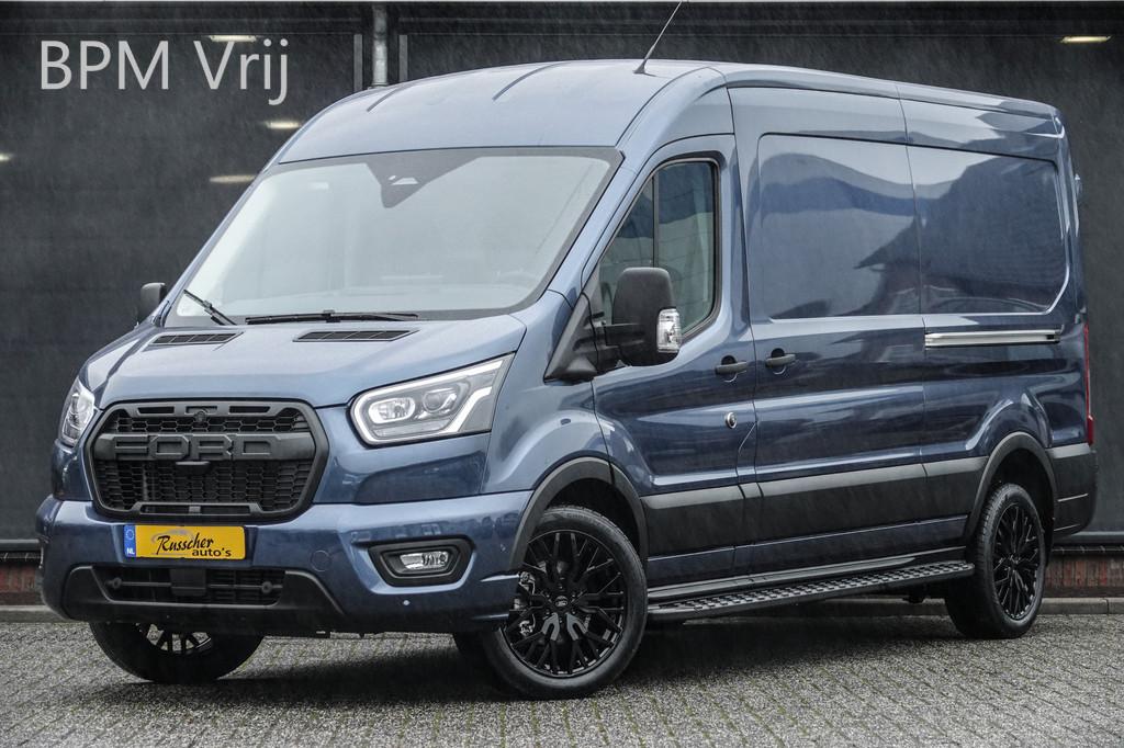 Ford Transit L3H2 | 2.0Tdci 165Pk A8 Aut. | 350 | Raptor Edi, Auto's, Bestelauto's, 12 maanden, Stof, Zwart, 4 cilinders