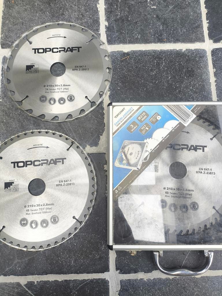 Topcraft zaagbladenset 210 nieuw met koffer, Doe-het-zelf en Verbouw, Cirkelzaag, Nieuw, Ophalen of Verzenden, 30 tot 70 mm