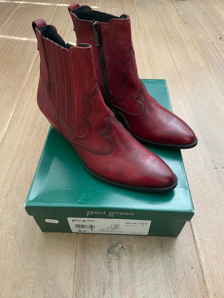Paul Green cowboy laarsjes rood nieuw 6,5 40, Lage of Enkellaarzen, Nieuw, Ophalen of Verzenden, Rood