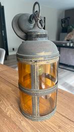 Antieke koperen scheepslamp met amberkleurig glas 40cm glas, Antiek en Kunst, Ophalen