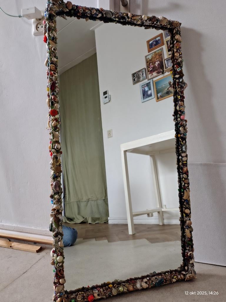 Spiegel met van schelpen decoratie, big mirror, Ophalen, Rechthoekig, 50 tot 100 cm, Minder dan 100 cm