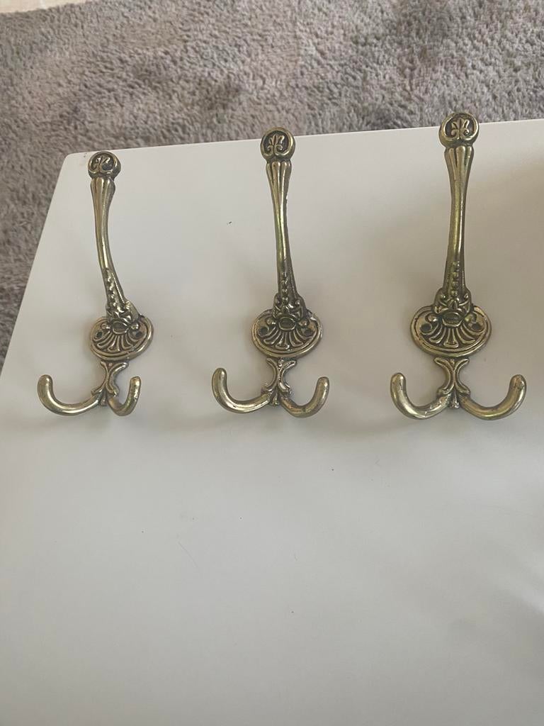 Set van 3 Barok Kapstokhaken - Goudkleurig Metaal, Ophalen, Gebruikt, Metaal, Wandhaken