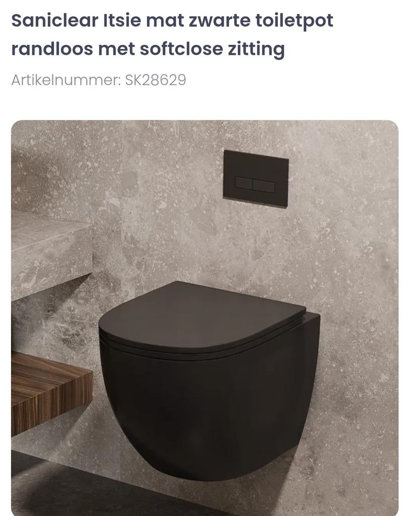 Saniclear Itsie mat zwarte toiletpot met Geberit drukplaat, Doe-het-zelf en Verbouw, Sanitair, Ophalen of Verzenden