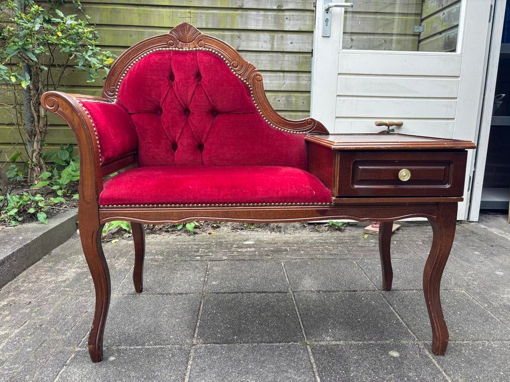 Antiek Engels bankje met lade, Antiek en Kunst, Ophalen