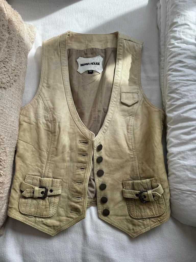 Ibana Rouge echt leren gilet maat 36, Ophalen of Verzenden, Gedragen, Maat 36 (S), Beige