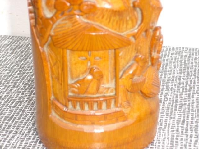 Vintage Chinese bamboe vaas/ penselen-pot snijwerk, Ophalen of Verzenden