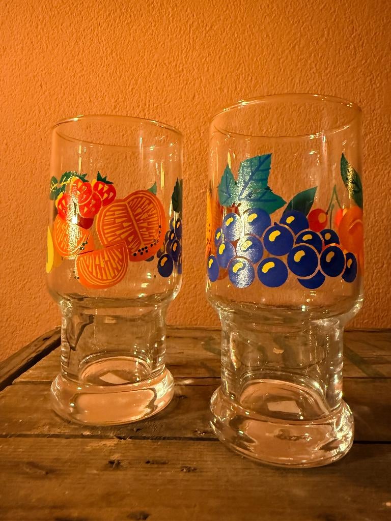 Set van 2 Vintage Jaren ’70 Limonadeglazen, Verzamelen, Glas en Borrelglaasjes, Ophalen, Zo goed als nieuw, Frisdrankglas