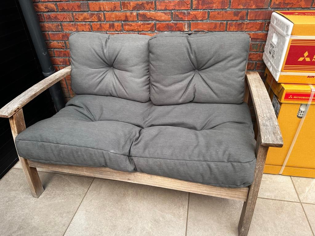 Houten tuinbank met kussens, Tuin en Terras, Ophalen, Gebruikt, Hout