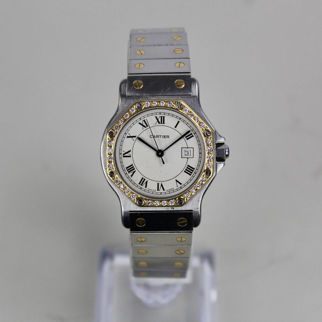 Cartier Santos Octagon - 2966 - Diamant Bezel, Overige merken, Staal, Cartier, Gebruikt