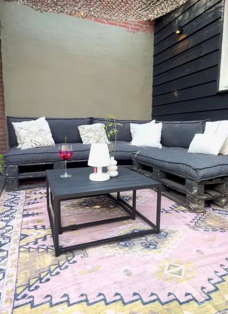 Palletkussens antraciet 3 sets met 3 pallets, Tuin en Terras, Tuinsets en Loungesets, Ophalen, Zo goed als nieuw, Hout