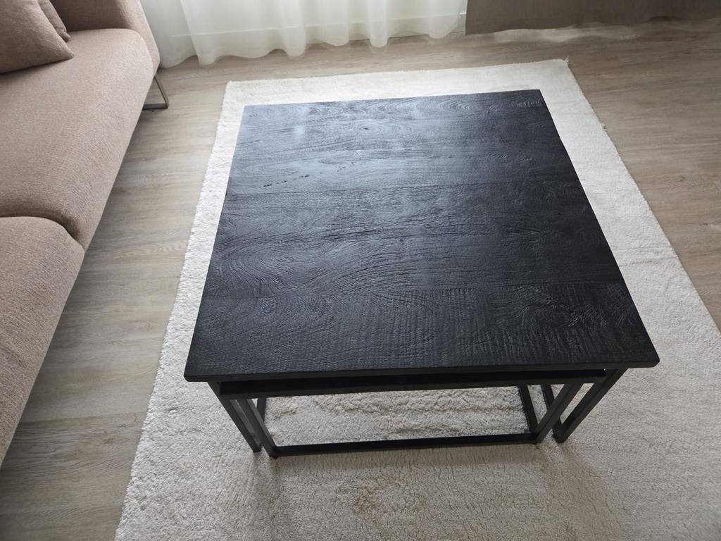2 delige zwart salon tafels, Huis en Inrichting, Tafels | Salontafels, 50 tot 100 cm, Vierkant, Minder dan 50 cm, 50 tot 100 cm