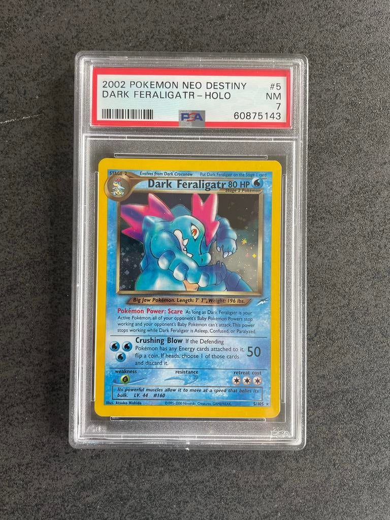 2002 Pokémon Neo Destiny Dark Feraligatr Holo PSA 7, Ophalen of Verzenden, Zo goed als nieuw, Losse kaart