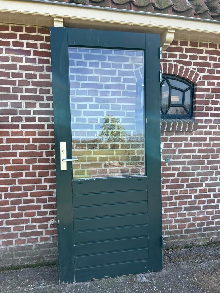 Zware hardhouten achterdeur 92,7x211,5cm., Ophalen, 80 tot 100 cm, 200 tot 215 cm, Glas