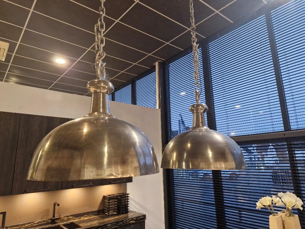 Vintage Nikkel hanglampen 2 stuks setje, Ophalen, 50 tot 75 cm, Vintage, Nieuw