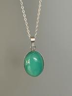 Handgemaakte Lichtgroene Agaat Hanger Ketting RVS, Sieraden, Tassen en Uiterlijk, Kettingen, Nieuw, Cariadgems@hotmail.com, Ophalen of Verzenden