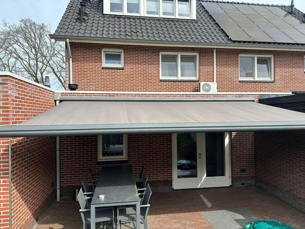 6x4 Zonnescherm /  knikarmscherm, Ophalen, Gebruikt, 450 cm of meer, Elektrisch