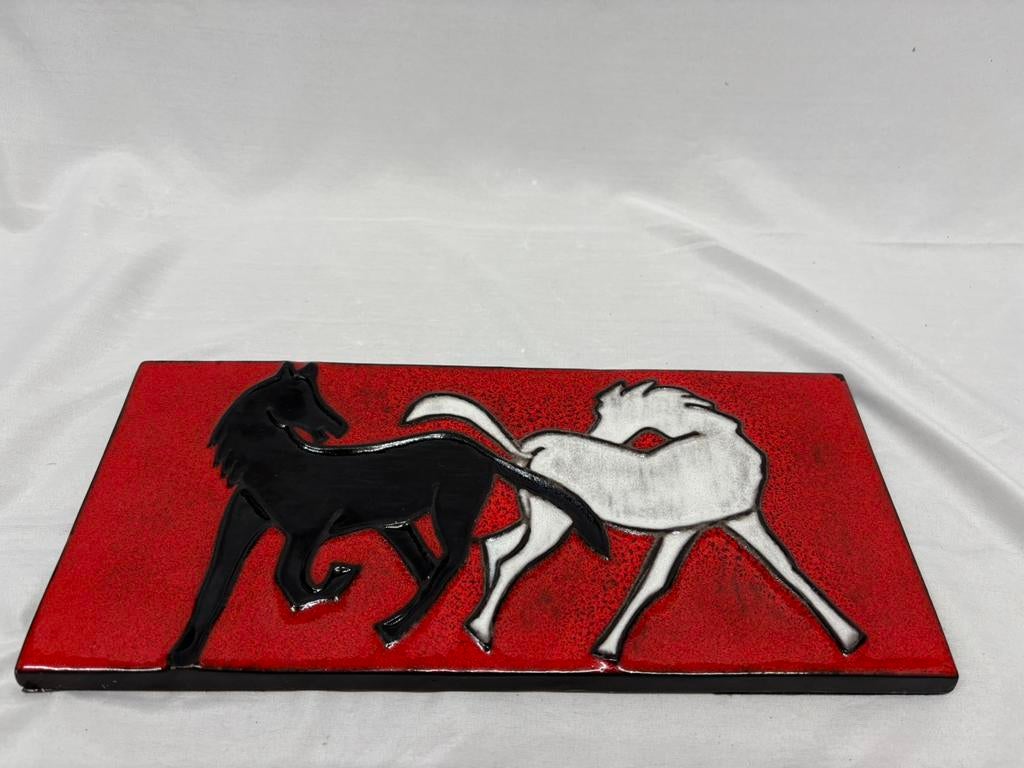 Vintage West-Germany keramische wandplaat paarden Fat Lava, Antiek en Kunst, Ophalen of Verzenden