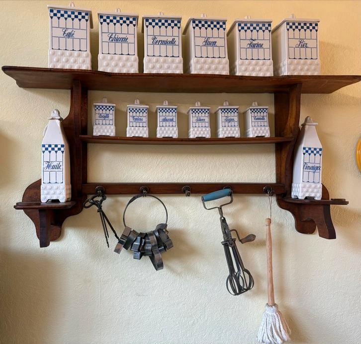 Vintage Keukenrek met Voorraadpotten en Keukengerei, Huis en Inrichting, Keuken | Keukenbenodigdheden, Gebruikt, Ophalen of Verzenden