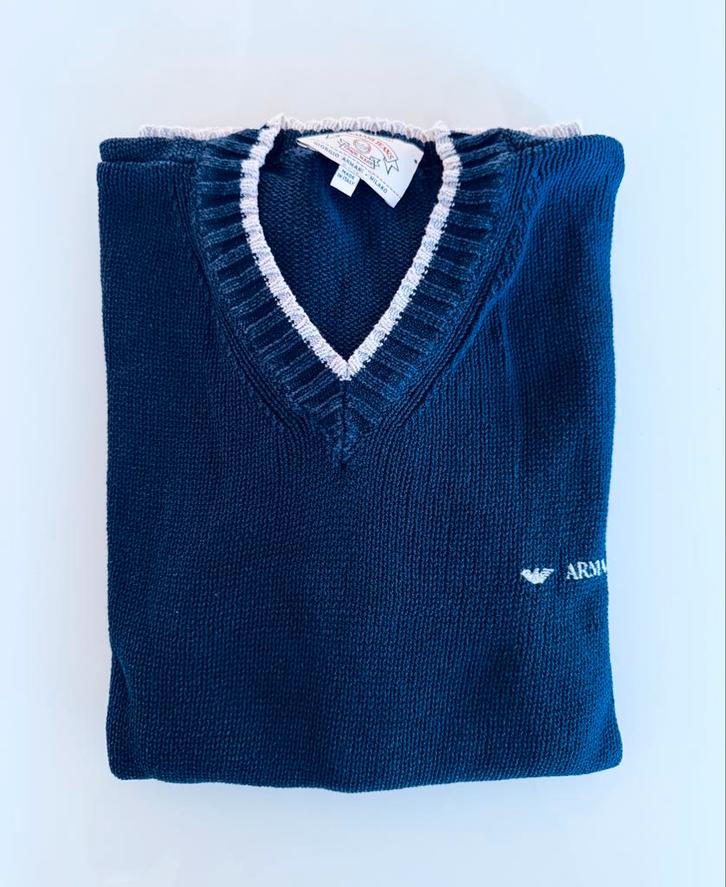 Armani Jeans V-hals Trui - Donkerblauw met Wit Detail - M, Kleding | Heren, Spijkerbroeken en Jeans, Gedragen, W32 (confectie 46) of kleiner