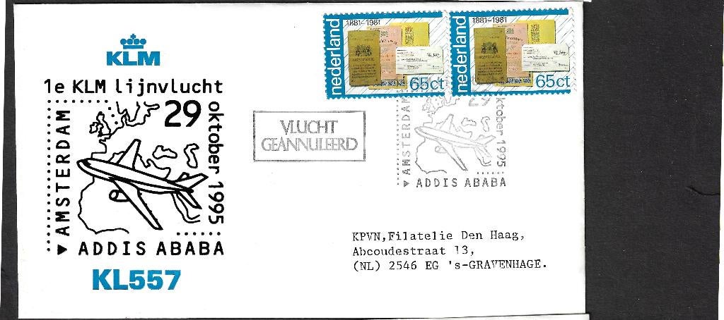 H-1 Eerste vlucht KLM Amsterdam-Addis Ababa geannuleerd, Ophalen, Envelop