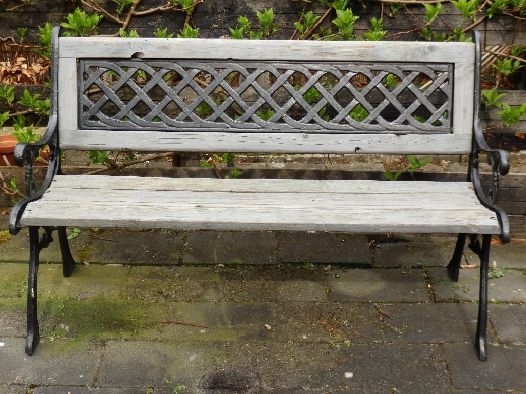 Gietijzer- hout, tuinbank, Tuin en Terras, Ophalen, Gebruikt, Hout