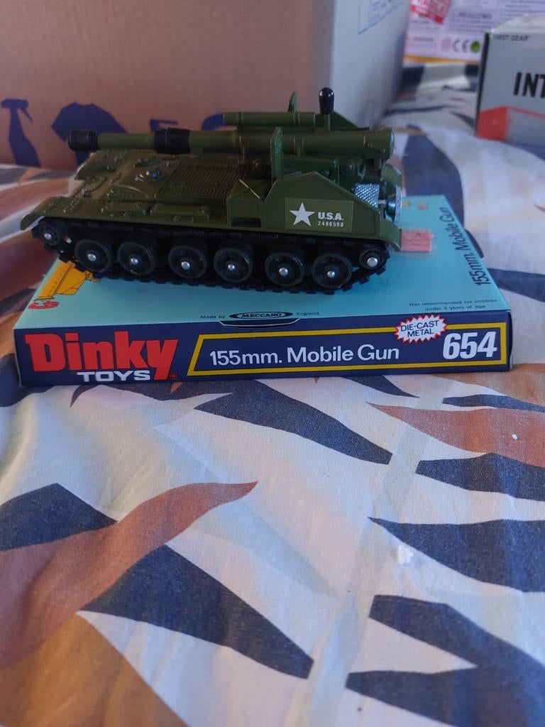 Dinky Toys 155mm Mobile Gun 654 - Vintage Legertank, Ophalen of Verzenden, Gebruikt