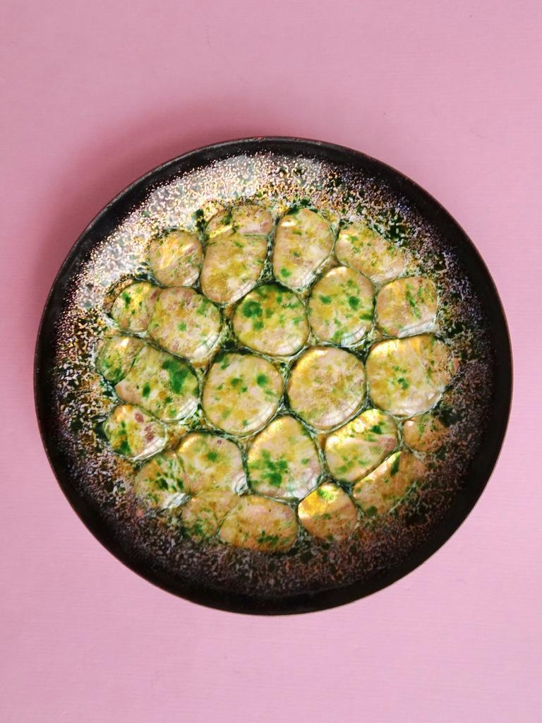 Vintage 60s email emaille glas retro design schaaltje schaal, Ophalen, Overige materialen, Schaal, Rond