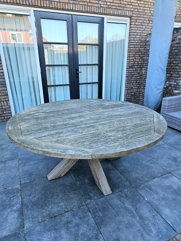 Ronde teakhouten tuintafel Ø180, Tuin en Terras, Tuintafels, Ophalen of Verzenden, Gebruikt, Rond, Teakhout