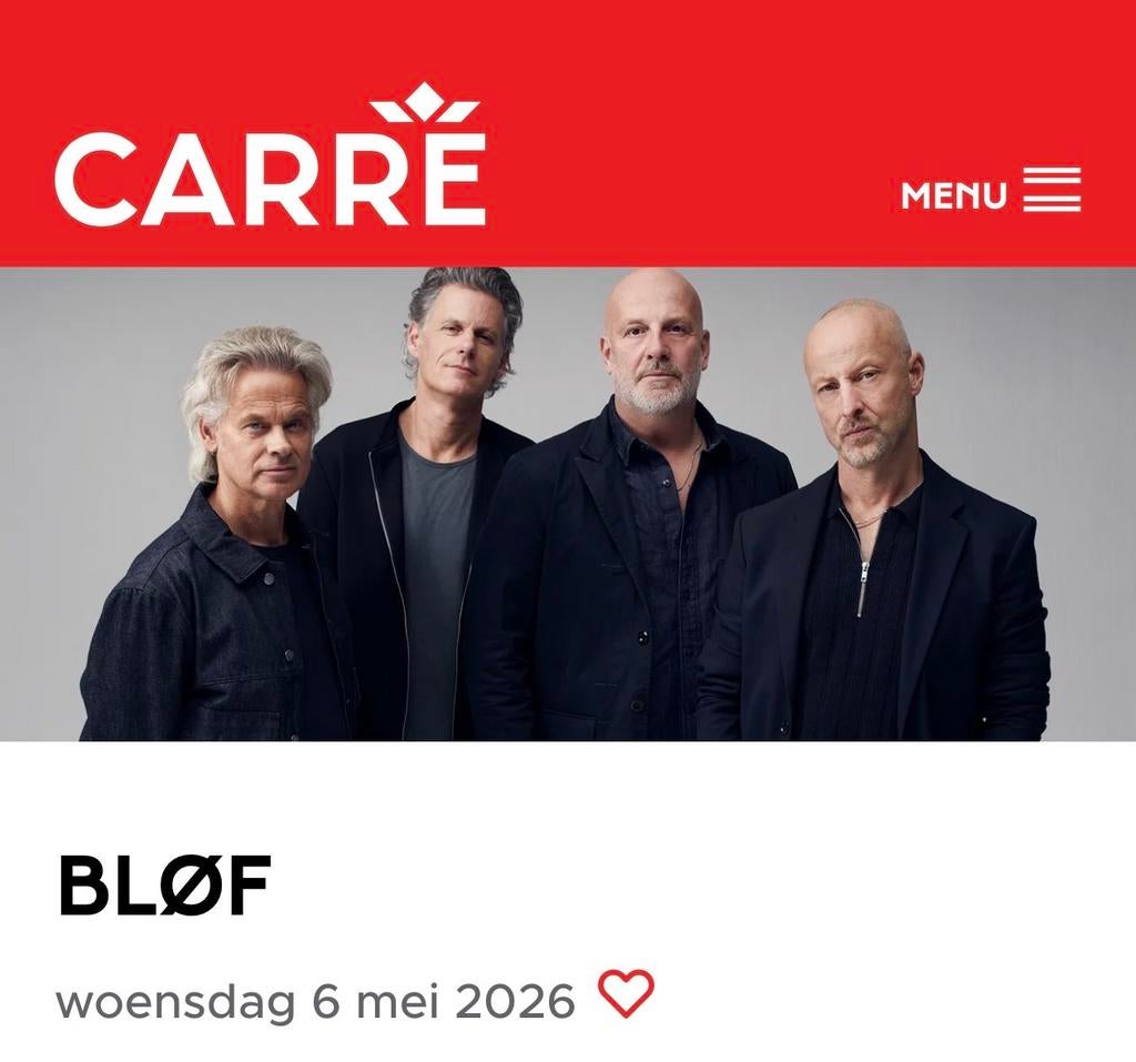 4 kaarten voor Bløf in Carré, Tickets en Kaartjes, Drie personen of meer