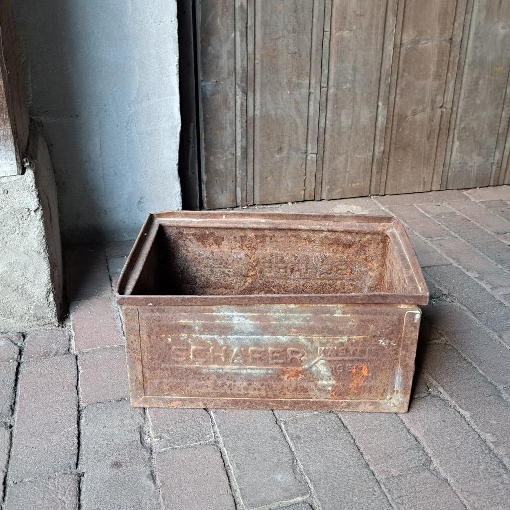 Stoere brocante oude ijzeren bak kist 2 handgreepjes Etage3, Gebruikt, ., Ophalen of Verzenden, .