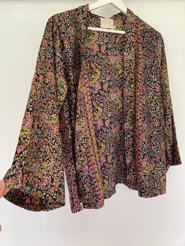 KIMONO blouse goud print Vintage S romy anna paisley, Kleding | Dames, Ophalen of Verzenden, Zo goed als nieuw, Maat 36 (S)