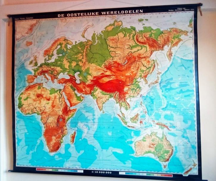 XXL Landkaart/schoolkaart De Oostelijke werelddelen Perthes, Antiek en Kunst, Antiek | Schoolplaten, Aardrijkskunde, Ophalen