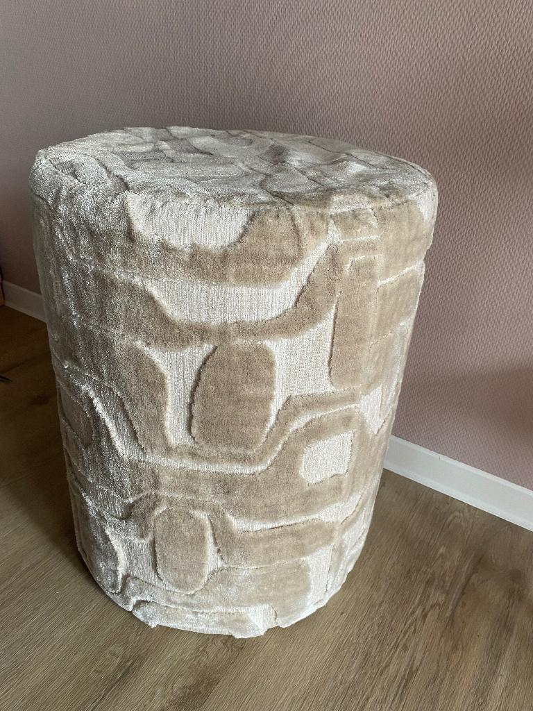 Poef beige taupe met print, Ophalen, Minder dan 50 cm, Zo goed als nieuw, Stof